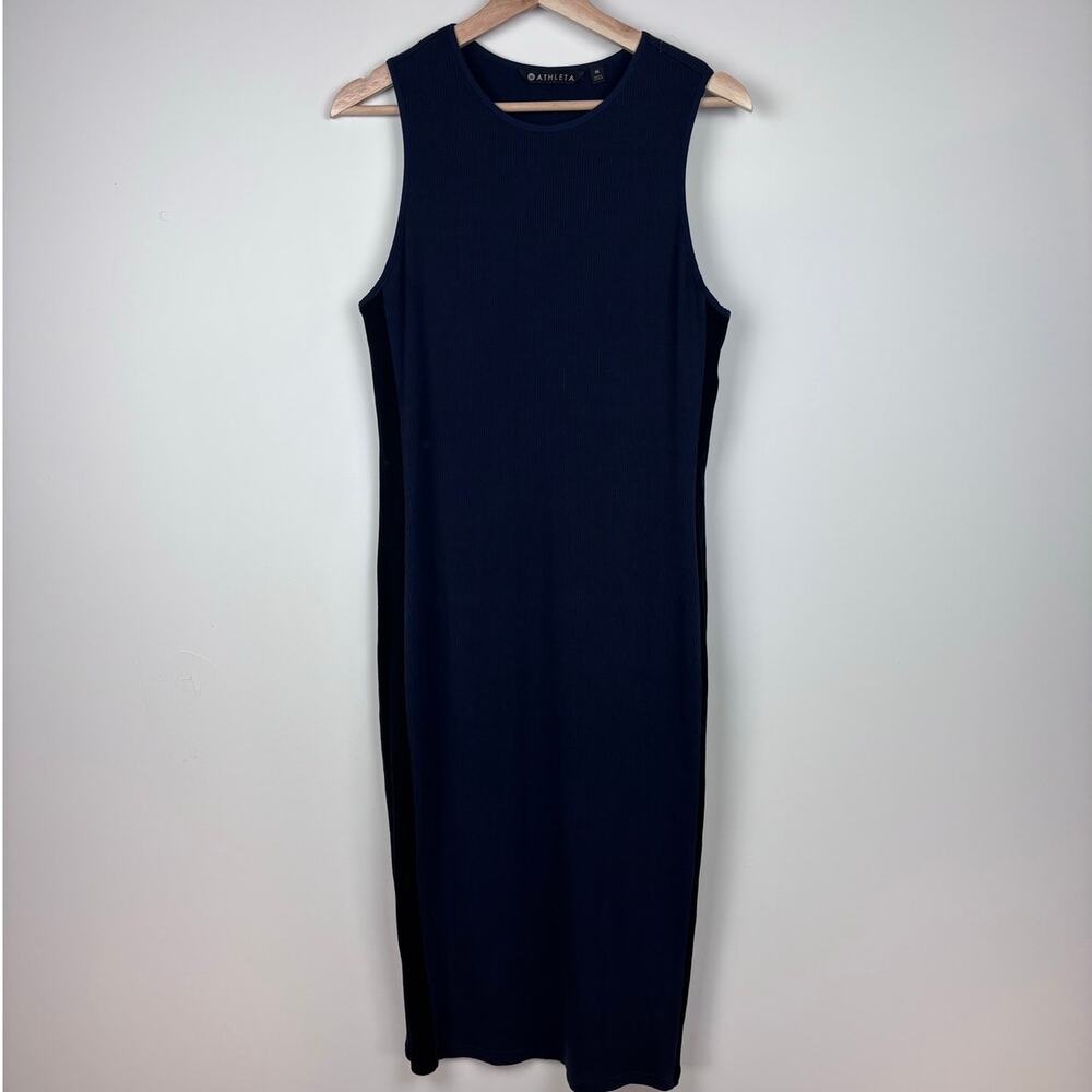 🌊 Athleta Ribbed Midi Tank Dress | Size Medium | Navy & Black